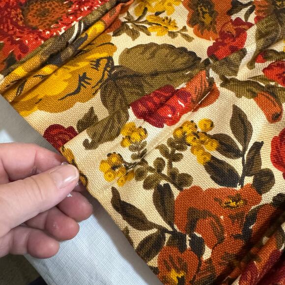 Vintage 70s Orange Yellow Floral SINGLE Pleated Drape Curtain Bloomcraft 55x55 - Picture 7 of 12